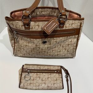 Coach Beige and Brown Signature Tote Bag Set